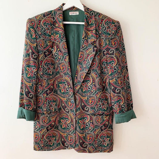 Vintage Talbots Green Yellow Wool Blend Paisley Blazer