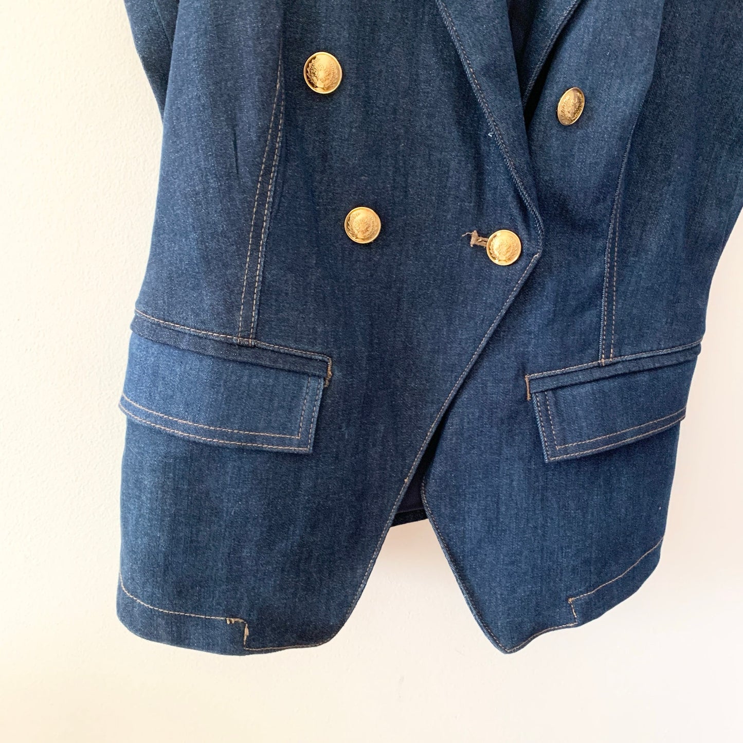 White House Black Market Tailored Denim Suiting Vest Gold Buttons Spring