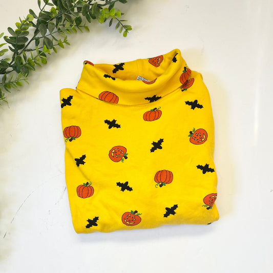 Vintage Kids Halloween Pumpkin Bats Turtleneck Sweater - Talbots Large Yellow