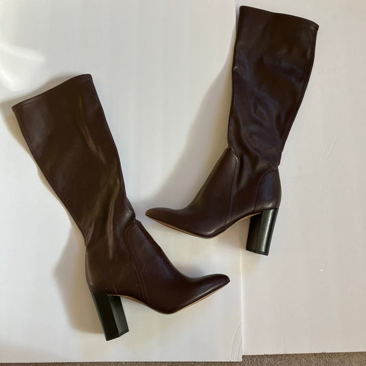 Franco Sarto Kolette Knee High Pointed Burgundy Side Zip Heel Faux Leather Boot