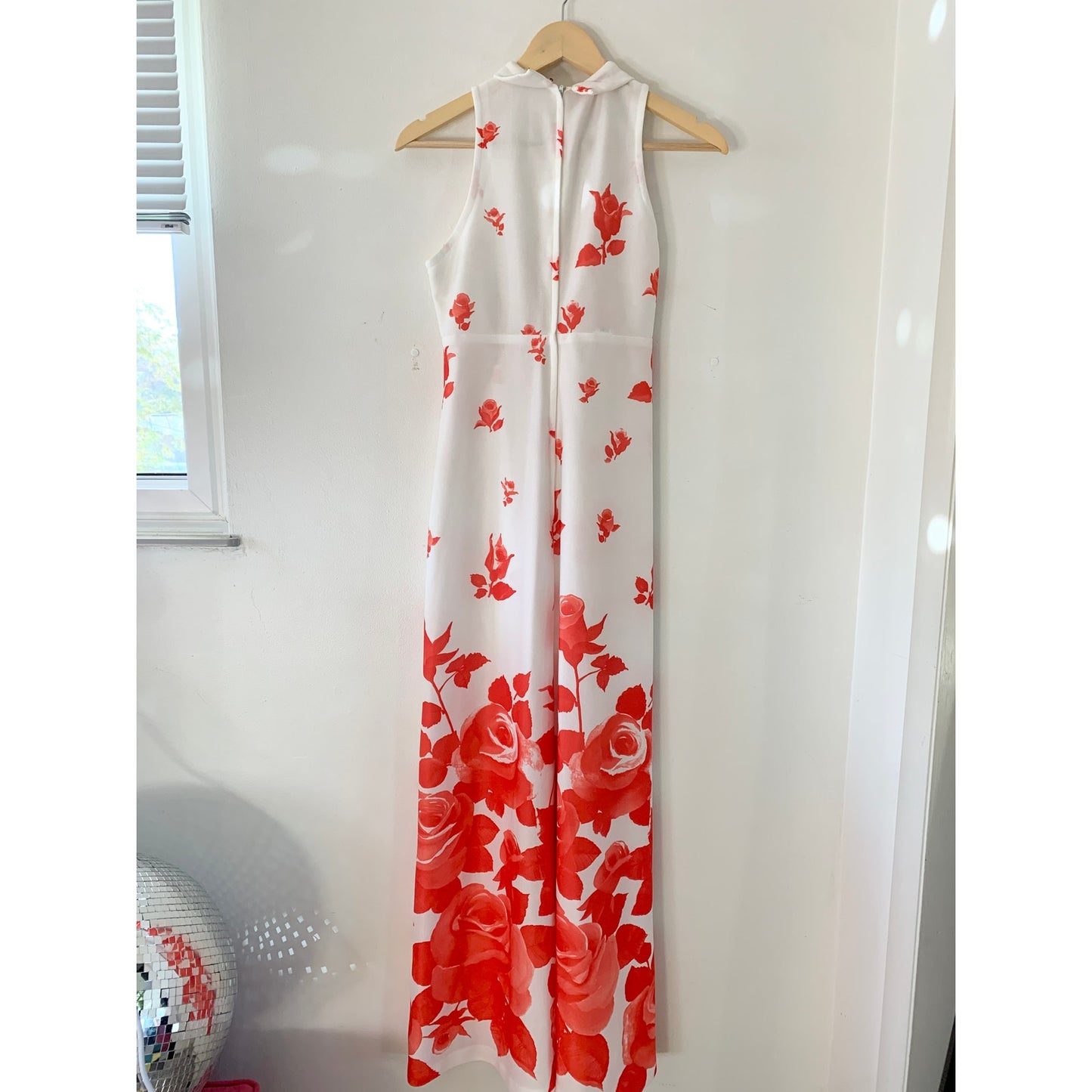 Vintage 1970s Union Made Red White Floral Roses Maxi Dress with Jacket