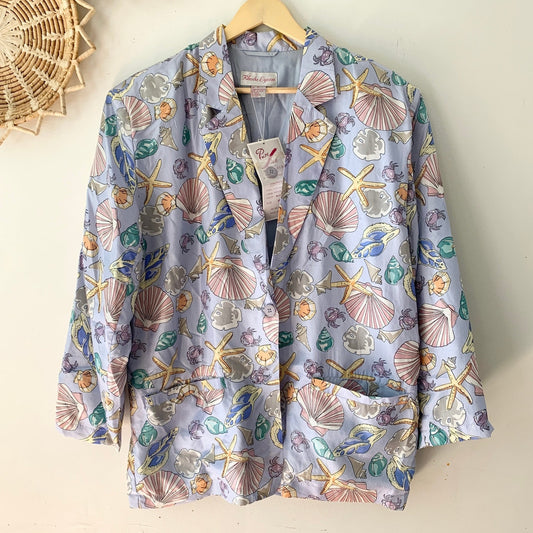 Rhonda Lynne Vintage 80s 90s Silk Beach Sea shell Theme Relaxed Blazer Medium