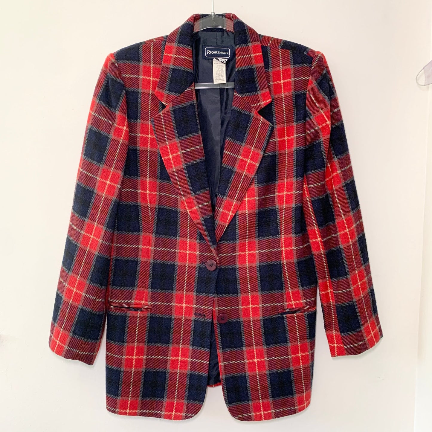 Requirements Vintage Red Navy Plaid Wool Blazer Academia Medium 10