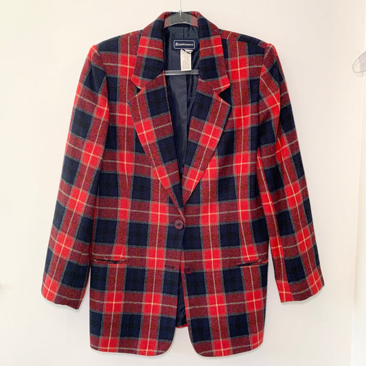 Requirements Vintage Red Navy Plaid Wool Blazer Academia Medium 10