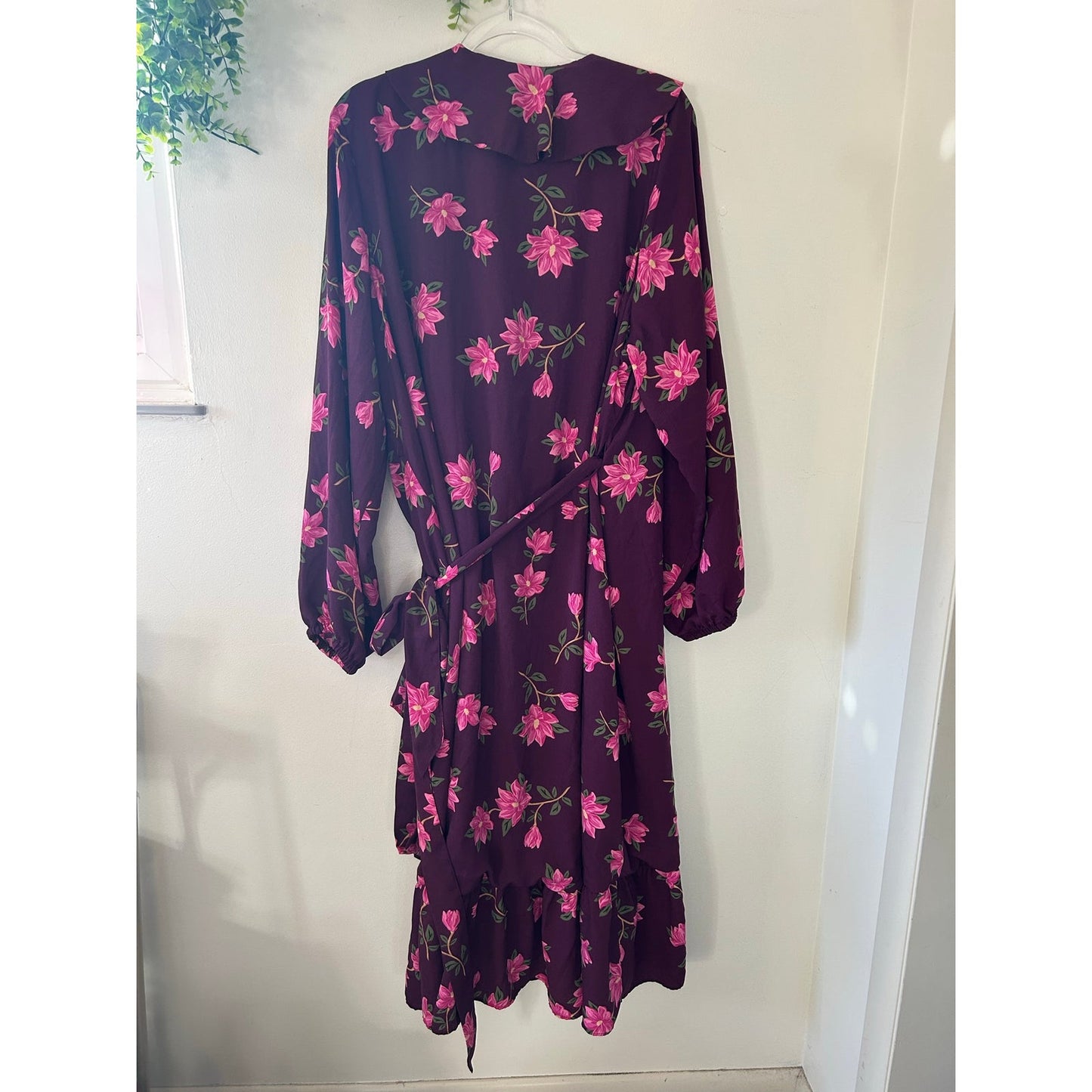 Draper James RSVP Long Sleeve Ruffle Midi Dress Burgundy Purple Pink Floral