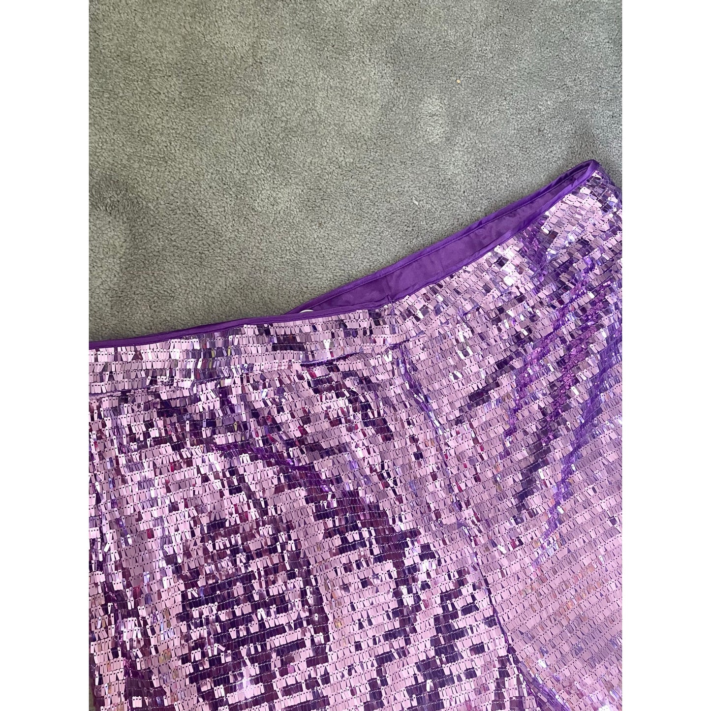 Boohoo Plus Purple Lilac Sequin Wide Leg Floor Sweeping Trousers Size 24