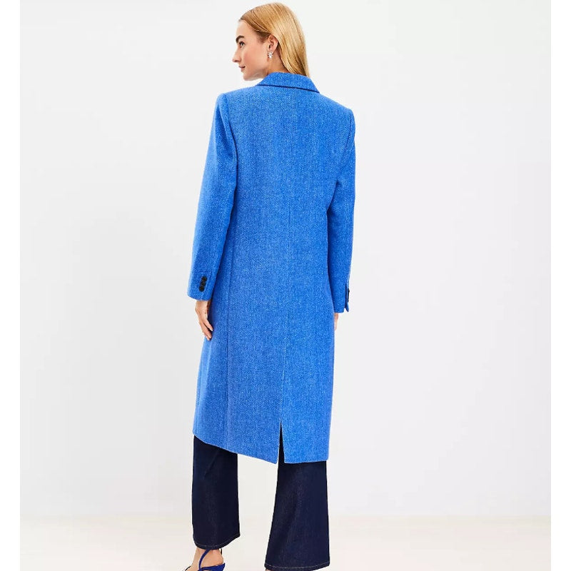 Ann Taylor Loft Twill Blue Wool Blend Full Length Coat XL 755702