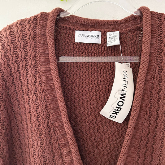 Vintage Yarn Works Cable Knit Grandpa Cardigan Sweater Brown New