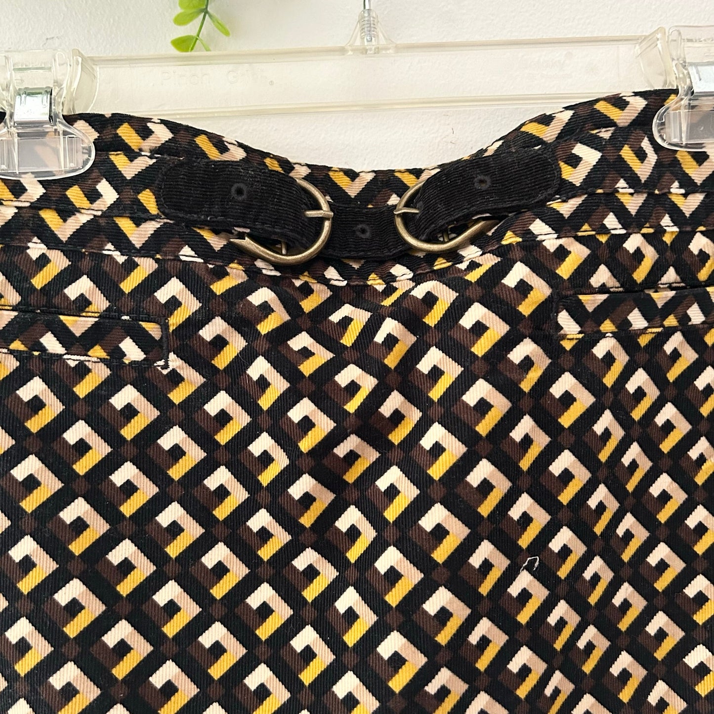 Ann Taylor Loft Geometric Corduroy Fall Mini Skirt Black Yellow Belt