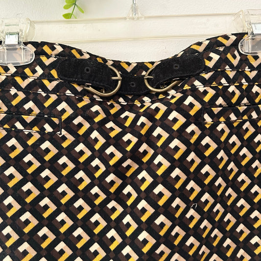 Ann Taylor Loft Geometric Corduroy Fall Mini Skirt Black Yellow Belt