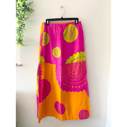 Vintage 1970s Fuchsia Orange A-Line Hawaiian Maxi Skirt