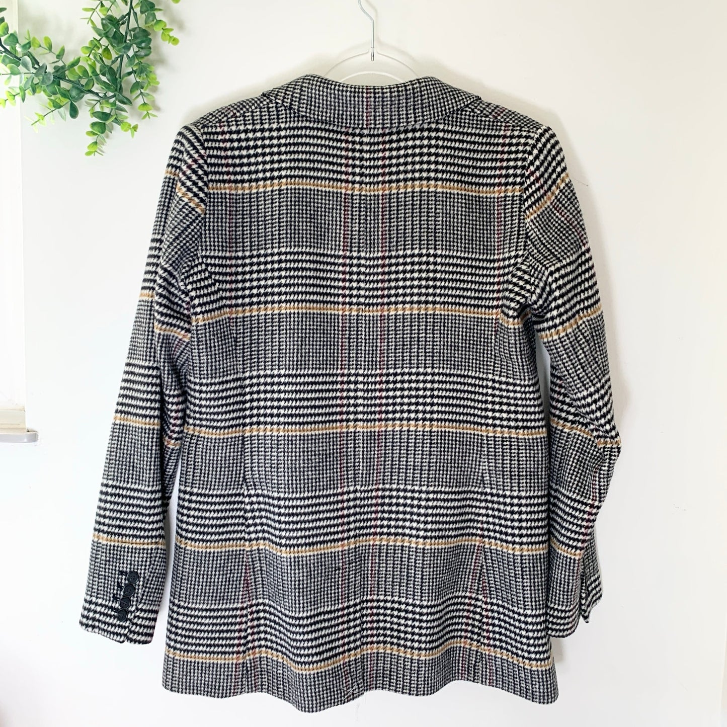 Ann Taylor Loft Relaxed Houndstooth Plaid Blazer Gray Tan