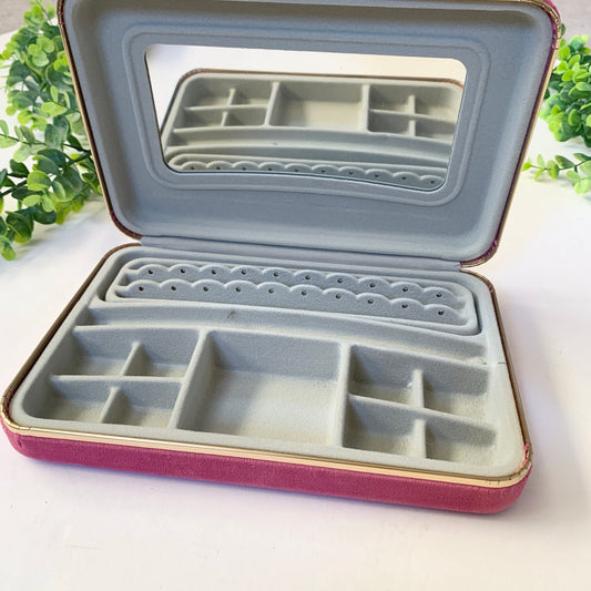 Vintage Velvet Square Jewelry Box with Mirror Travel - Pink & Gold