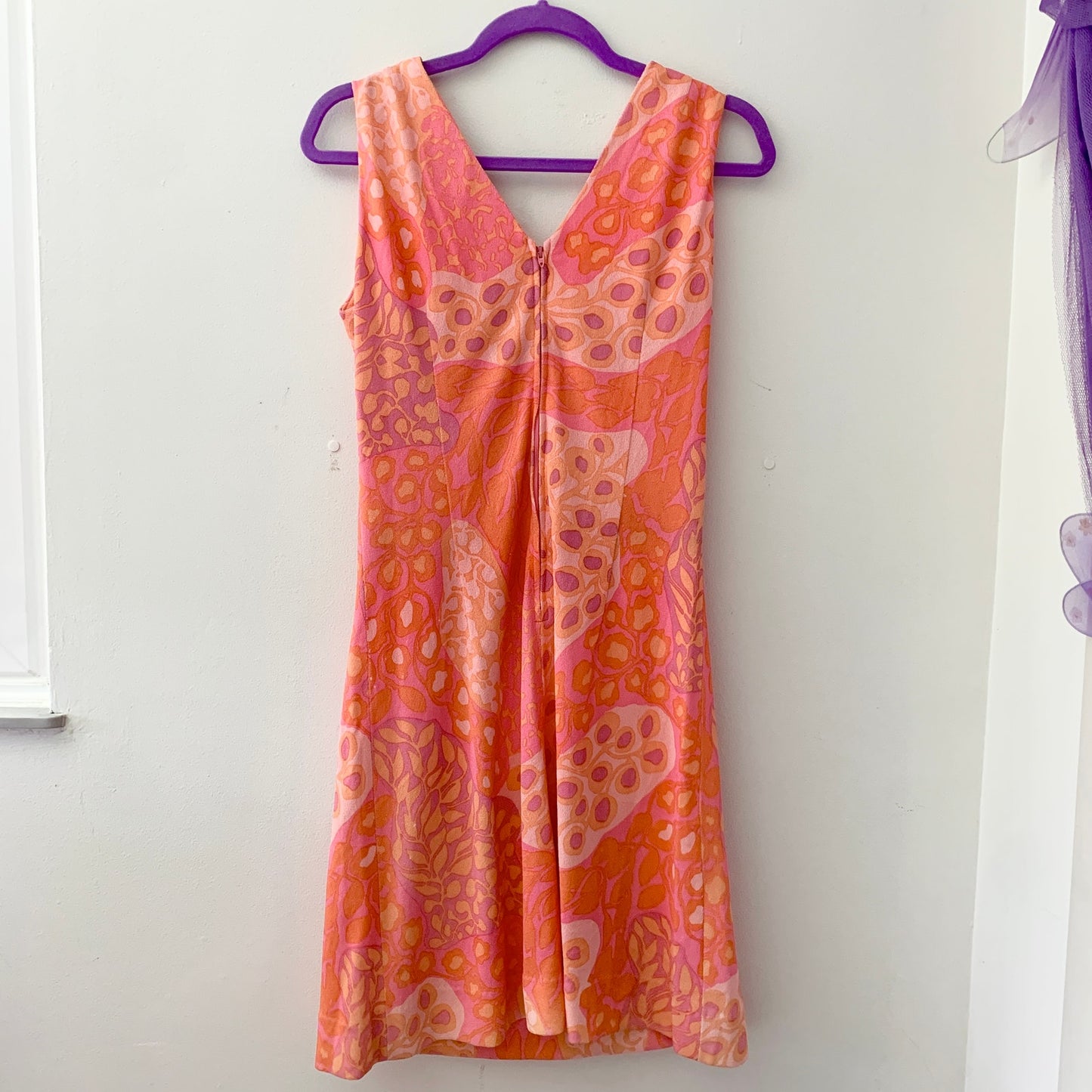 Sacony Ciella 60s 70s Vintage Pink Peach Orange Shift Dress Small