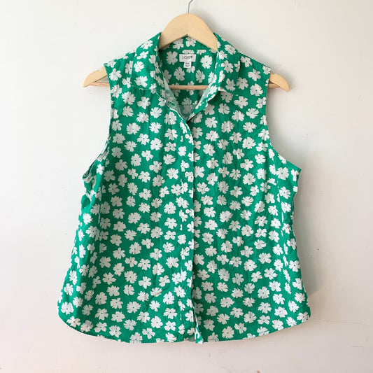 J.CREW Reimagined Green Floral Collared Button Down Sleeveless Poplin Shirt XXL