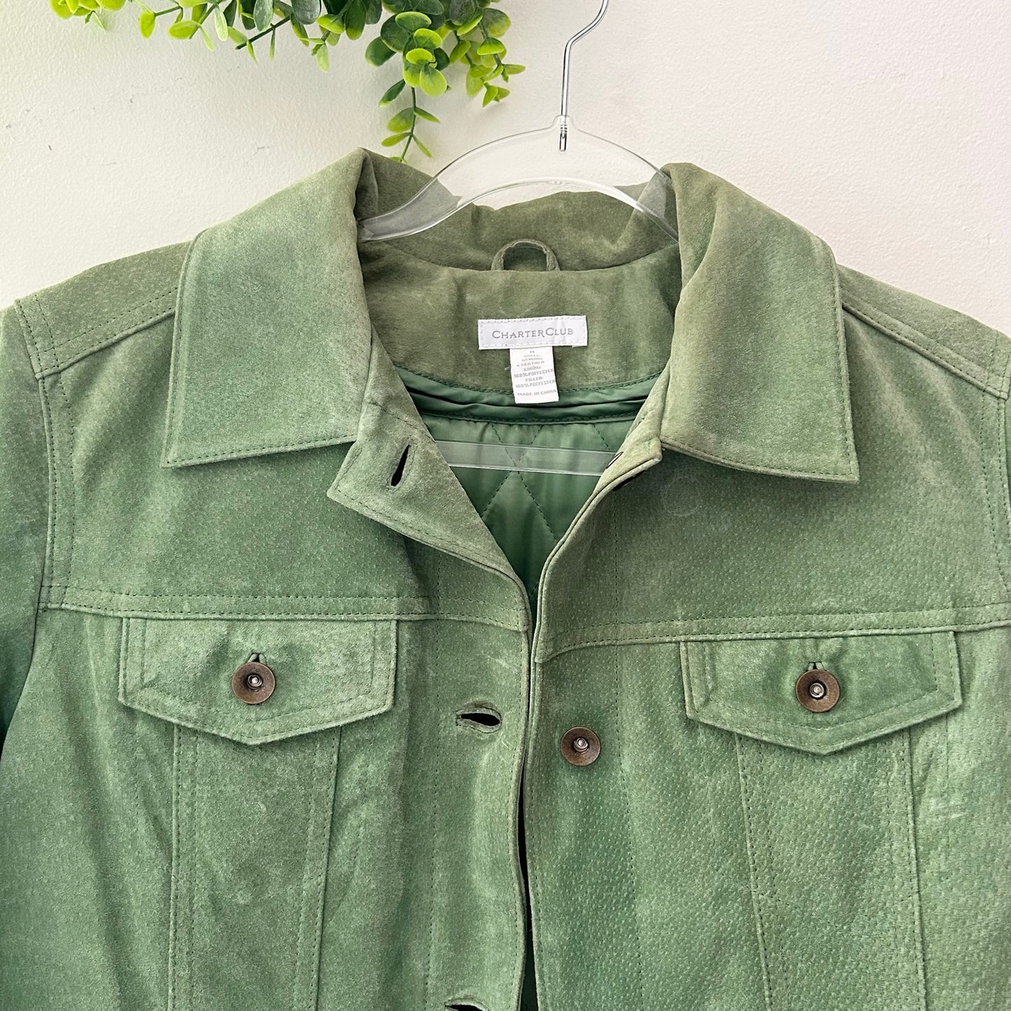 Charter Club Green Suede Trucker Jacket