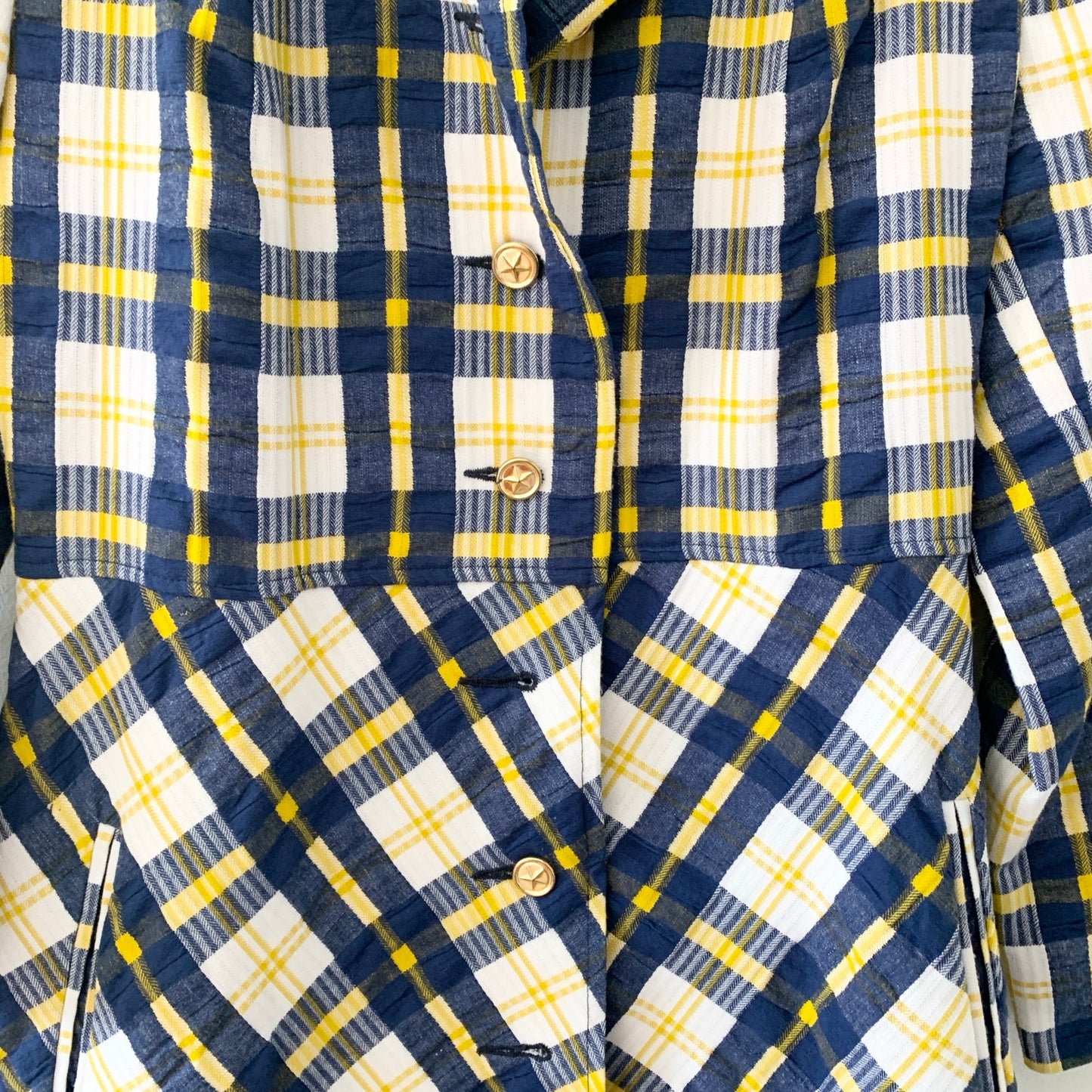 Vintage Jill Jr Union Made 1970s Trench Coat Yellow Blue Woven Union USA made