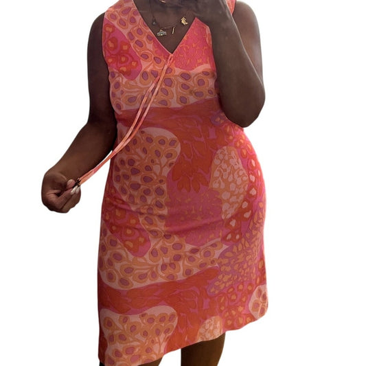 Sacony Ciella 60s 70s Vintage Pink Peach Orange Shift Dress Small