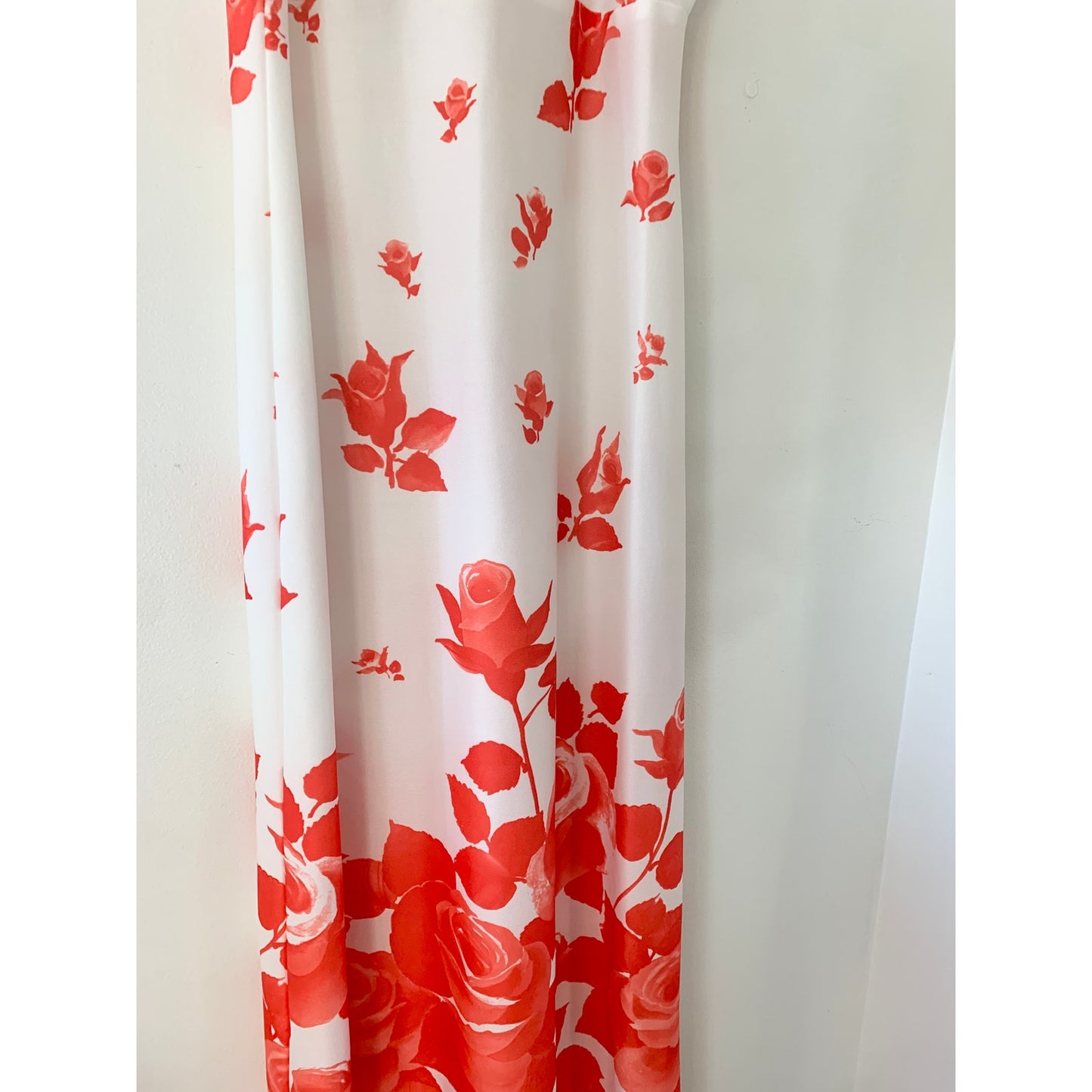 Vintage 1970s Union Made Red White Floral Roses Maxi Dress with Jacket