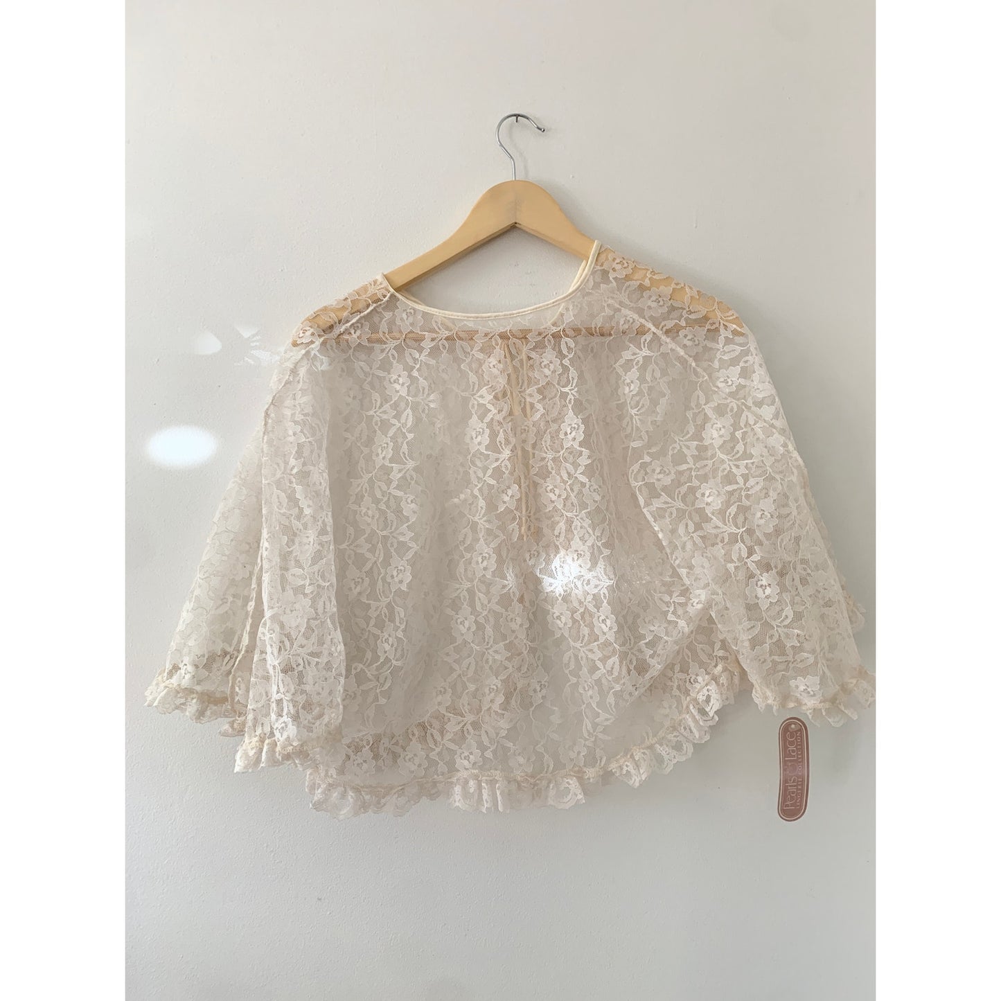 Pearls and Lace Vintage Lingerie Shirt Bolero Bed Jacket White Bridal Sm Med