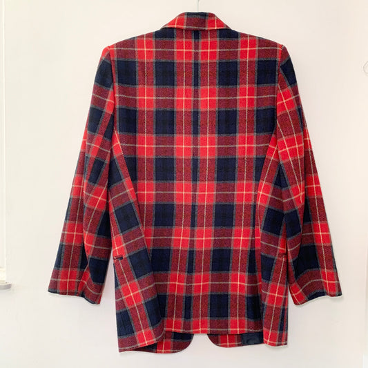 Requirements Vintage Red Navy Plaid Wool Blazer Academia Medium 10