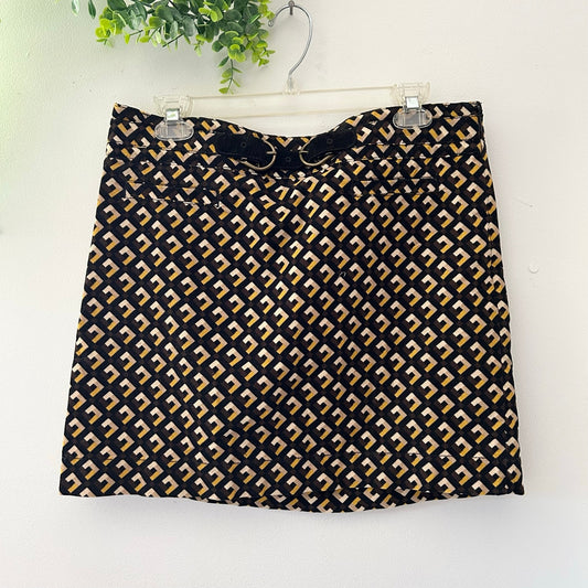 Ann Taylor Loft Geometric Corduroy Fall Mini Skirt Black Yellow Belt