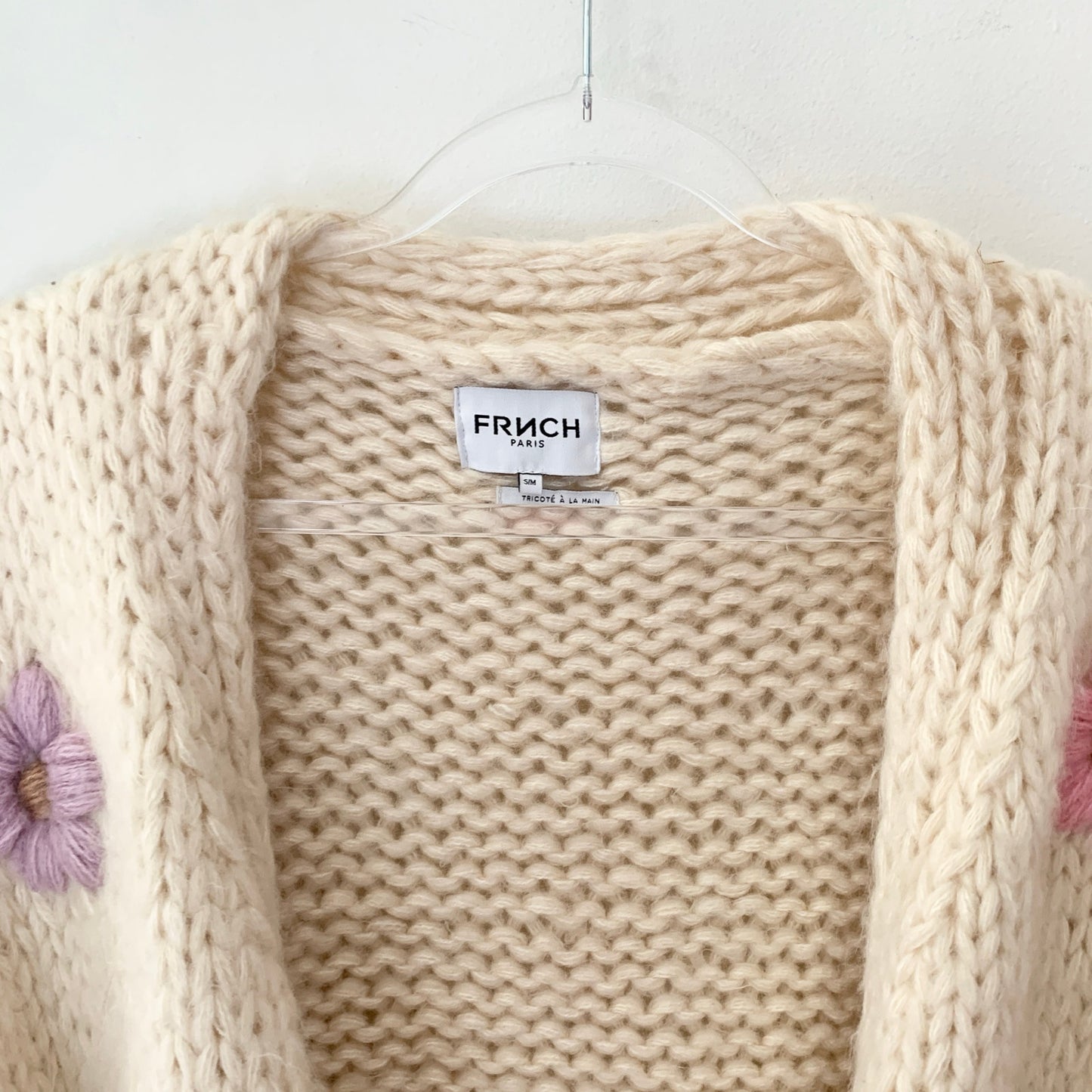 Frnch Flower Print Taya Cream Chunky Cardigan Sweater Small Medium