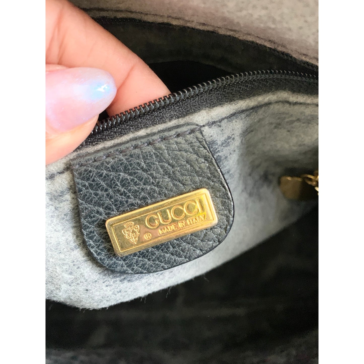 Vintage Gucci Boston Navy Blue Gray Handbag Purse Satchel Authentic