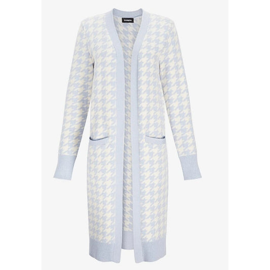 EXPRESS BLUE IVORY METALLIC HOUNDSTOOTH PRINT DUSTER CARDIGAN