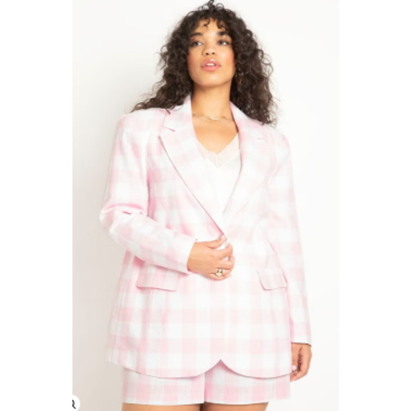 Eloquii Oversized Plaid Blazer Nosegay Soft White Gingham Plaid