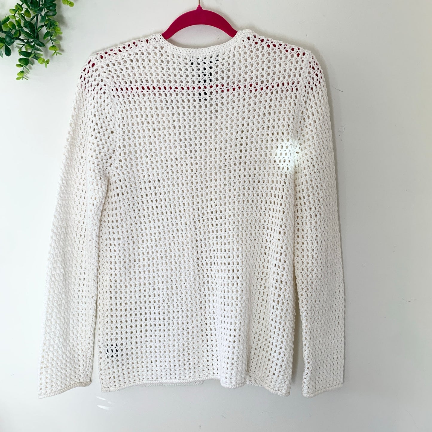 Ralph Lauren Hand Knit White Button Front Cotton Spring Cardigan Large