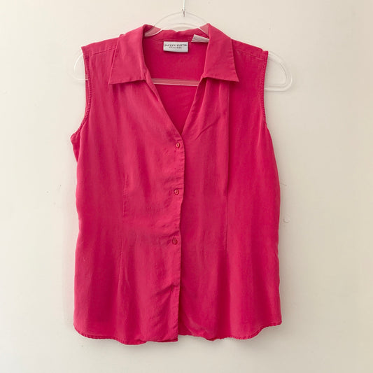 Jaclyn Smith Classic Hot Pink Sleeveless Collared Blouse Silk Medium