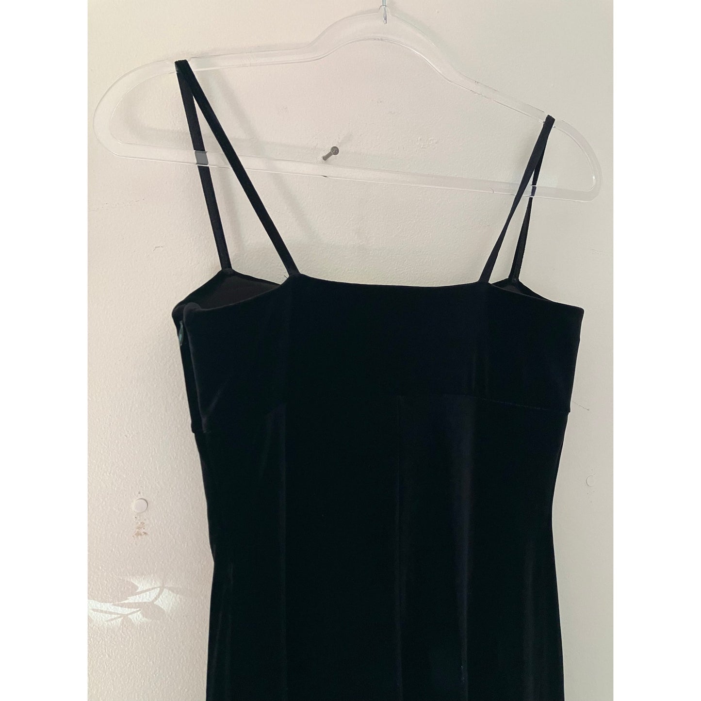 Bebe Vintage Y2K Black Velvet Spaghetti Strap Fitted Long Maxi Formal Dress