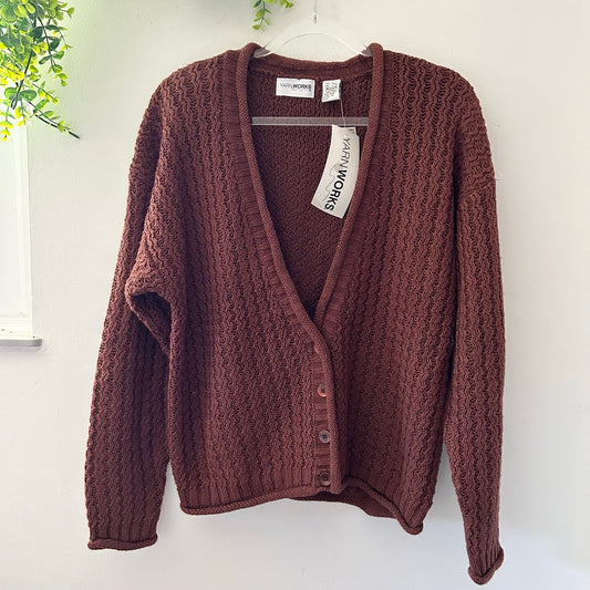 Vintage Yarn Works Cable Knit Grandpa Cardigan Sweater Brown New