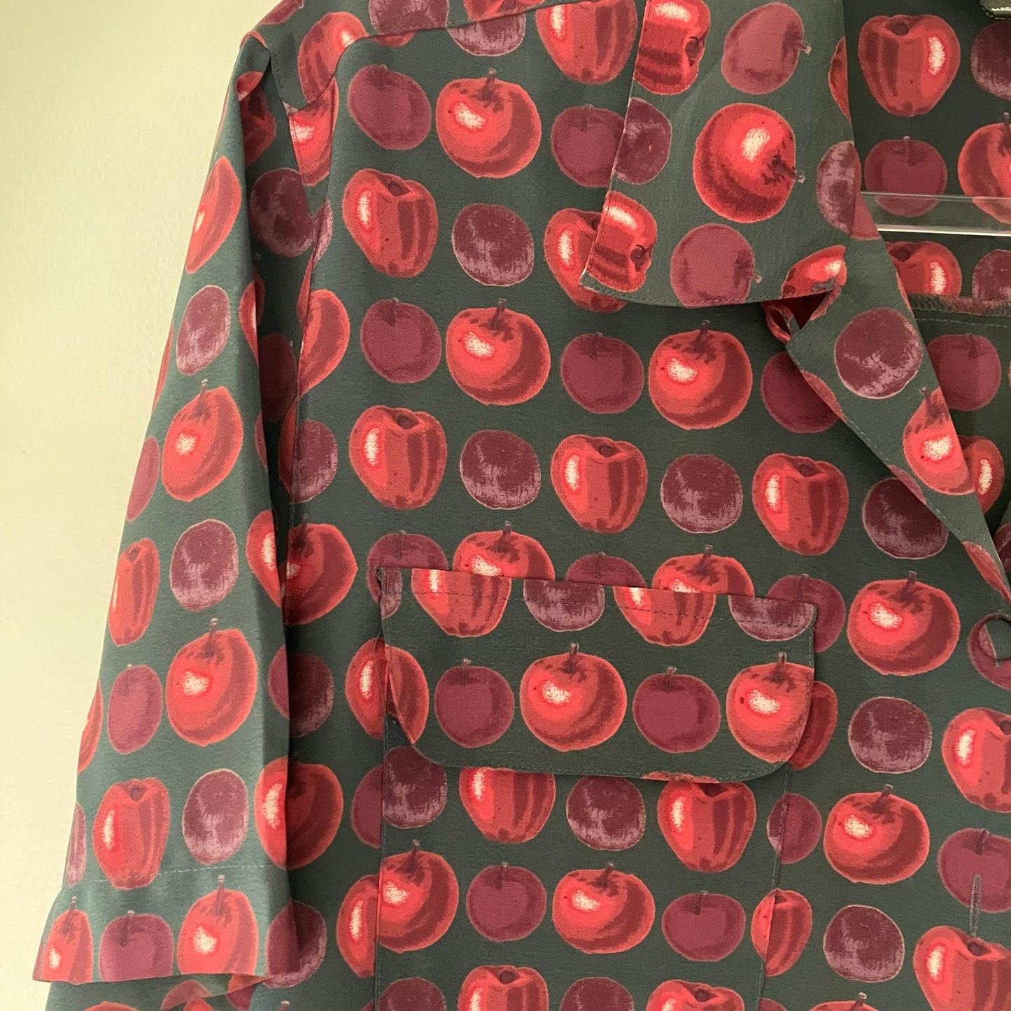 Vintage Milano Apple Print Red Dark Gray Button Up Shirt