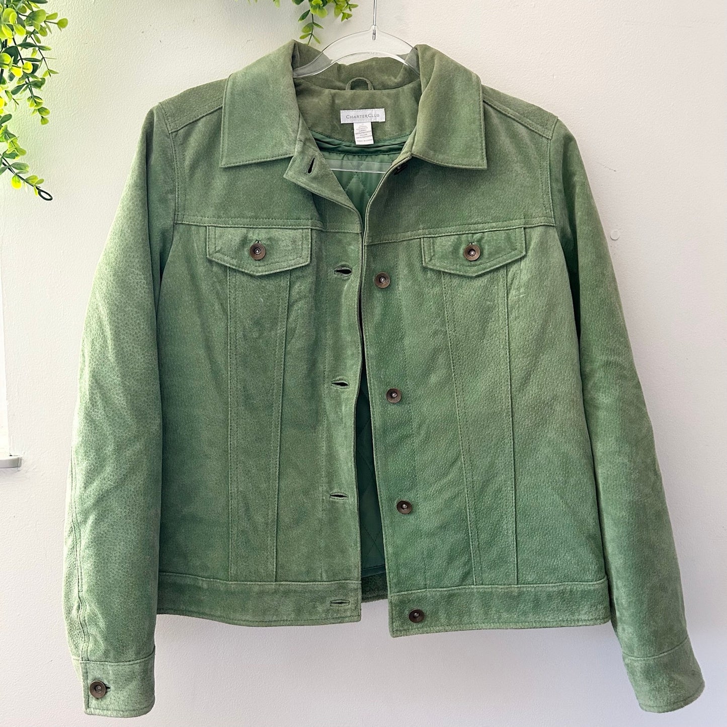 Charter Club Green Suede Trucker Jacket