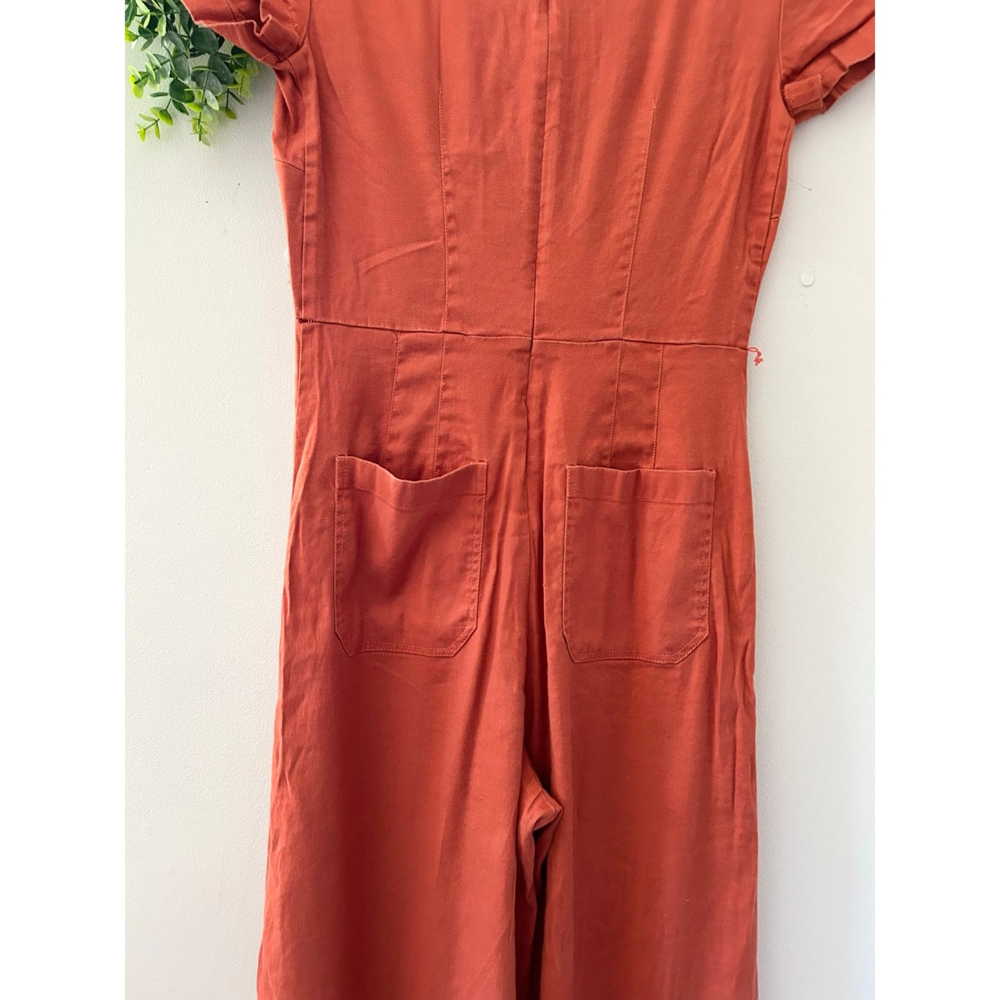 Maeve Anthropologie Colette Linen-Blend Wrap Wide Leg Jumpsuit Rust