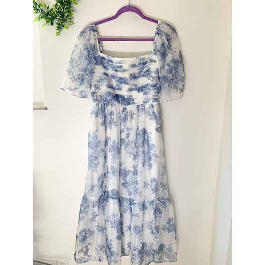 A&F Abercrombie & Fitch Emerson Angel Sleeve Midi Dress Blue Floral