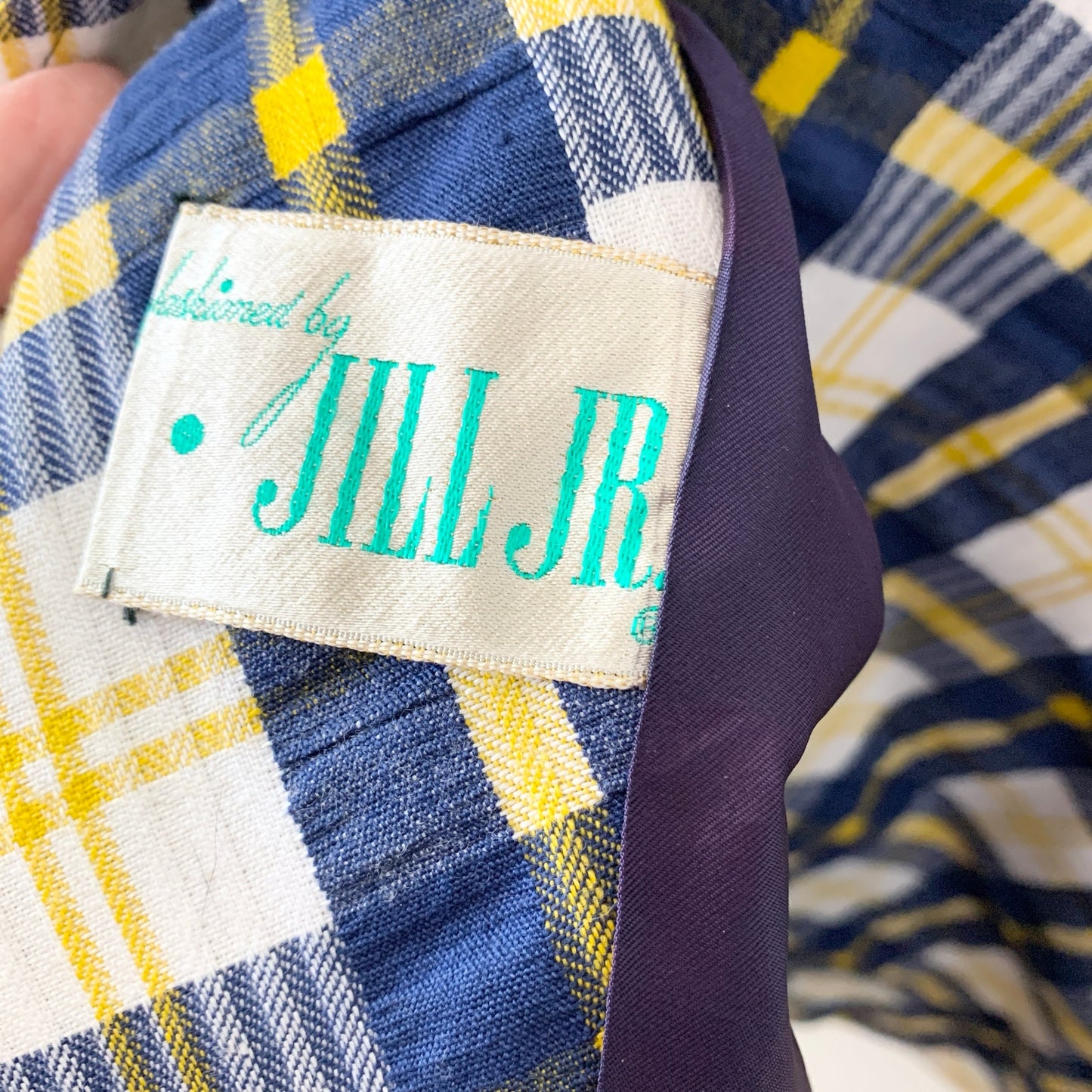 Vintage Jill Jr Union Made 1970s Trench Coat Yellow Blue Woven Union USA made