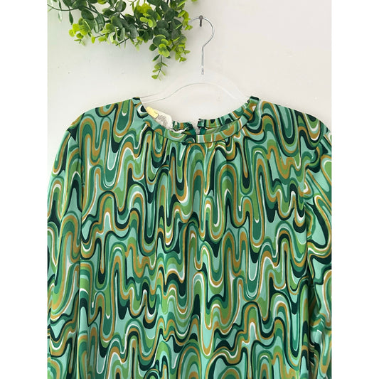 Vintage Pennypacker Psychedelic Swirl Dress 60s 70s Mod Op Art Green