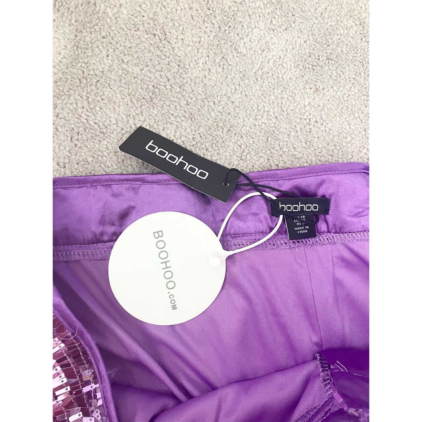 Boohoo Plus Purple Lilac Sequin Wide Leg Floor Sweeping Trousers Size 24