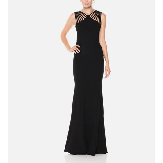 Dress the Population Harlow Crepe Long Black Strappy Gown New