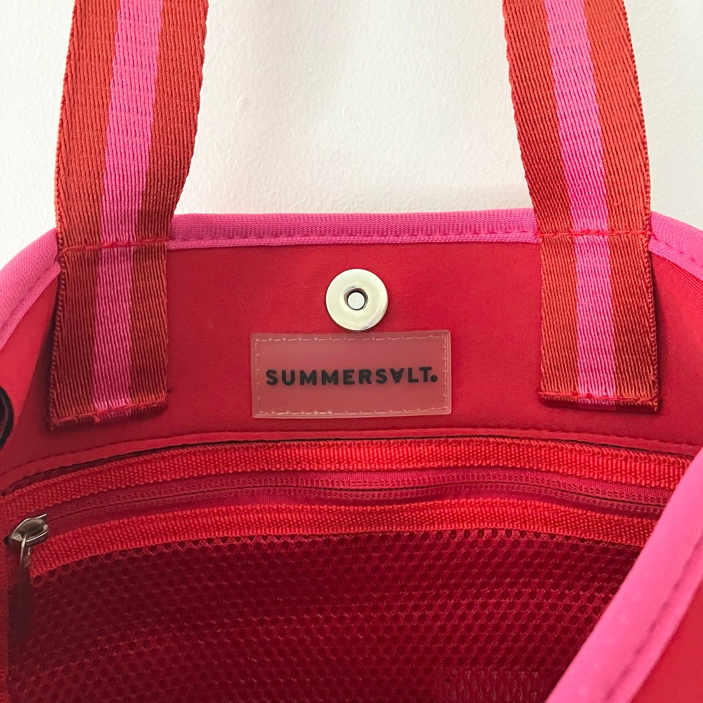 Summersalt Neoprene Pink Hisbiscus Red Lava Beach Tote Bag