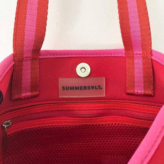 Summersalt Neoprene Pink Hisbiscus Red Lava Beach Tote Bag