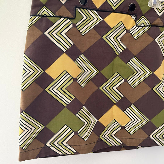 Ann Taylor Loft Geometric Fall Print Cotton Retro Mini Skirt Yellow Brown