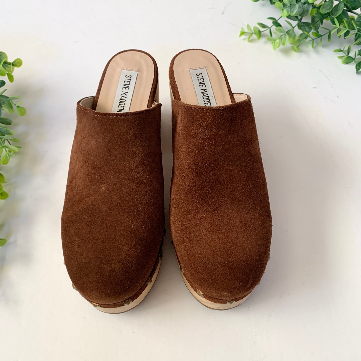 Steve Madden Brooklyn Suede Leather Brown Clogs Size 7
