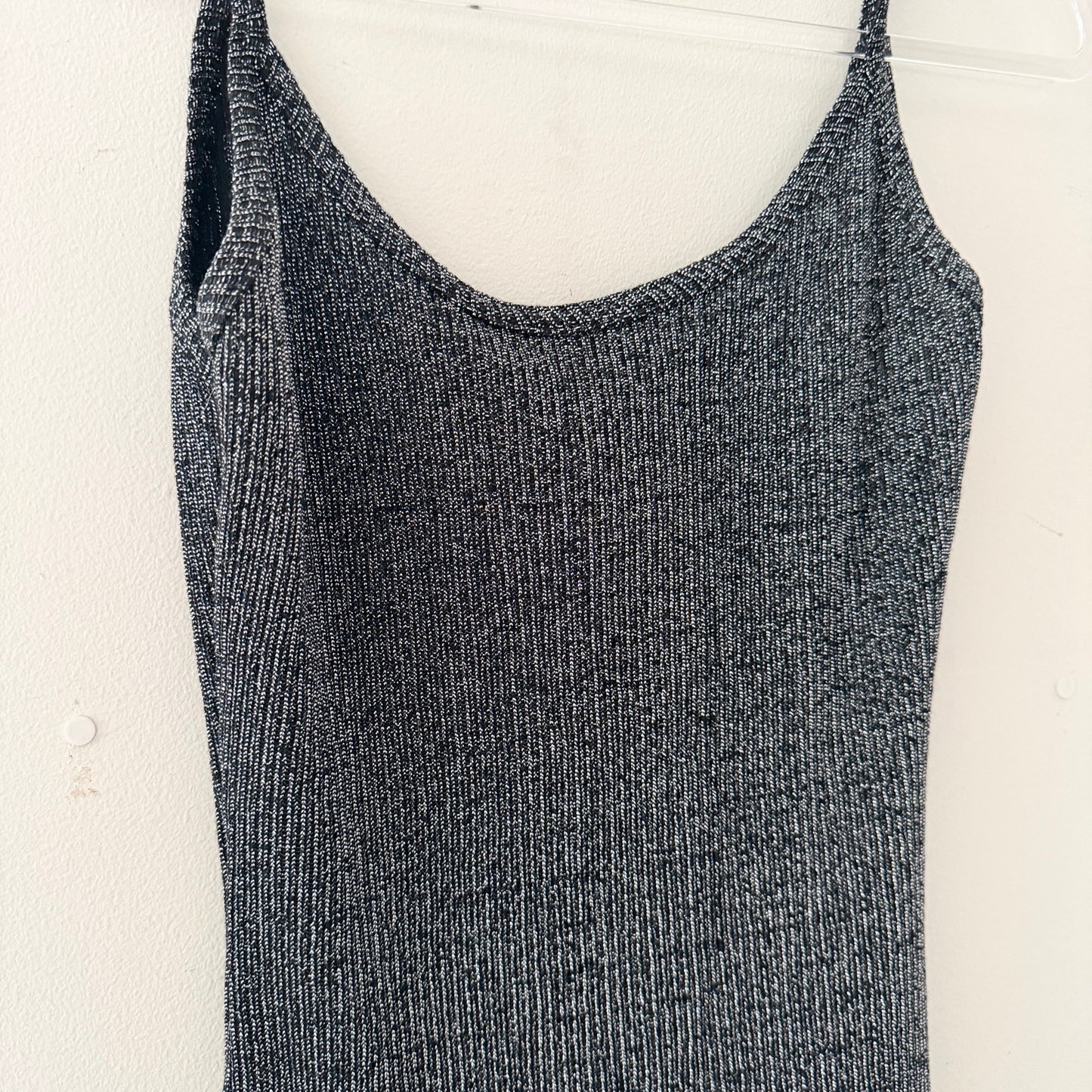Contempo Casuals Vintage Metallic Silver Black Slip Bodycon Maxi Dress 90s