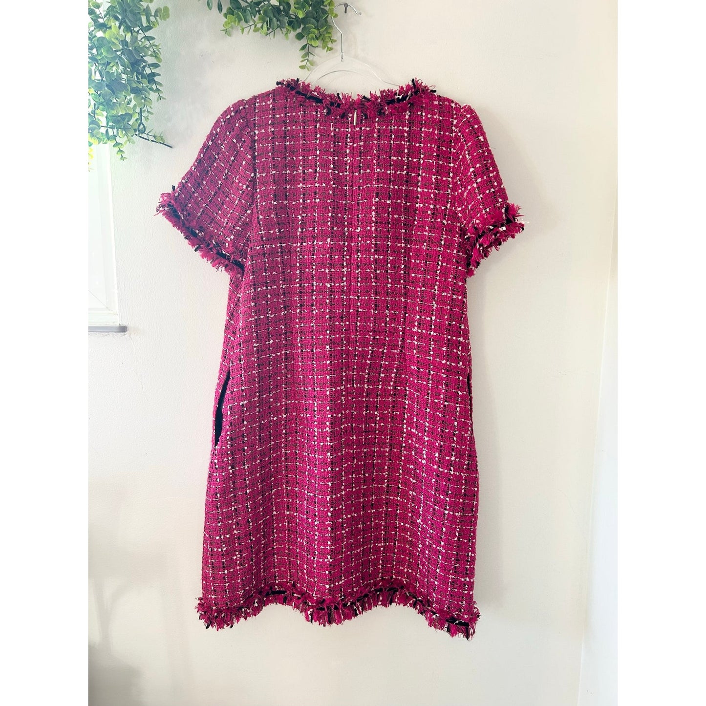 Kate Spade Festive Tweed Mini Dress Magenta Pink White Plaid K9841