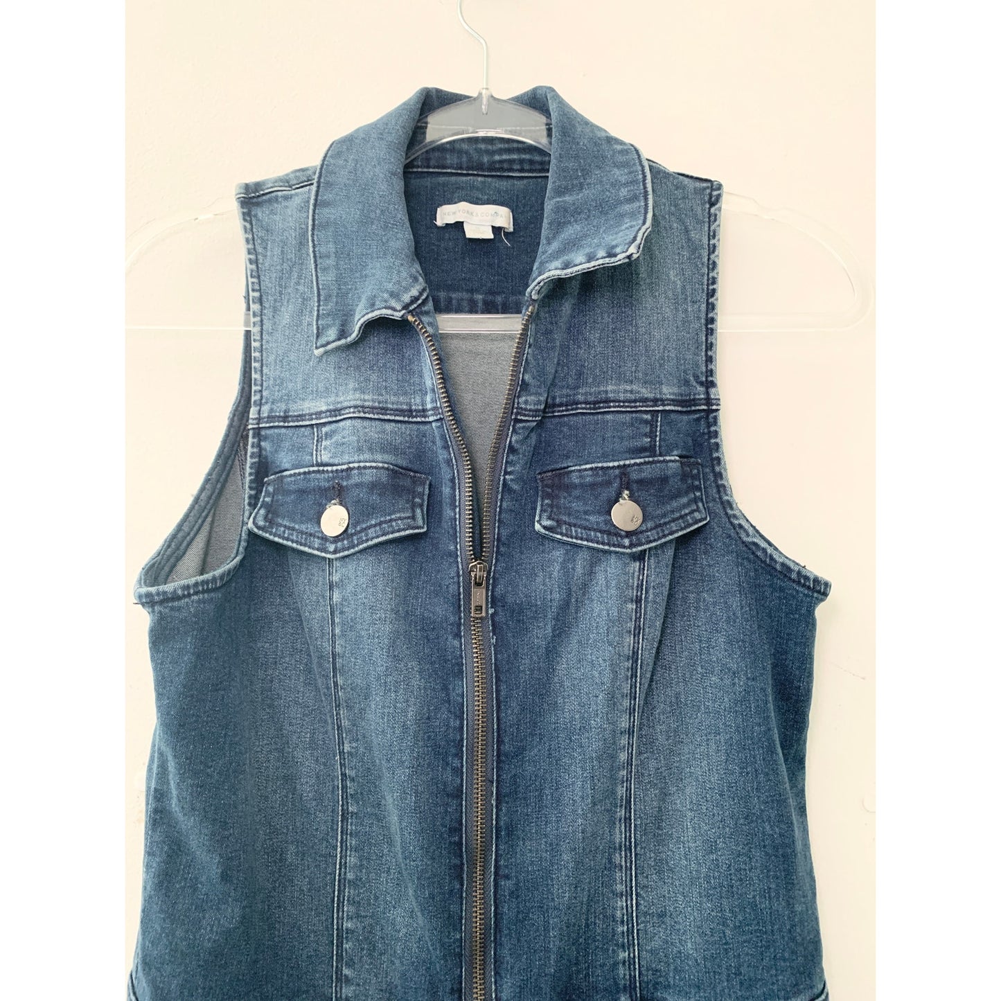 NY&Co Vintage One Piece Zip Front Denim Jean Y2K Style Jumpsuit