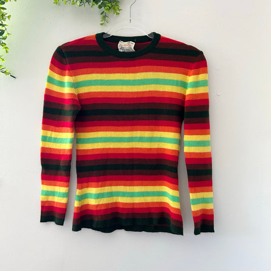 Vintage 1970s Primstyle Rainbow Stripe Woolworth Funky Sweater